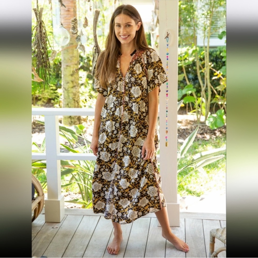 Floral Brown and White Maxi Dress